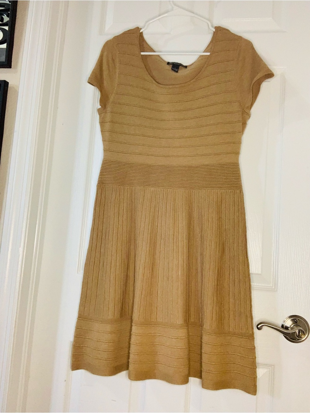 INC International Concepts Ribbed Fit-and-Flare Knit Dress in Camel